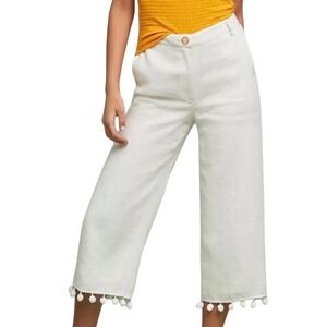Anthropologie Ett:‎ Twa White Linen Pommed Wide Leg High Rise Pants M/P